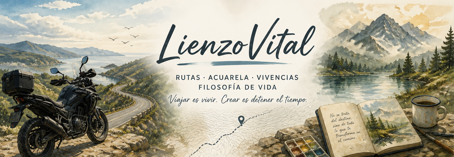 Lienzo Vital — Acuarela, rutas en moto y reflexiones